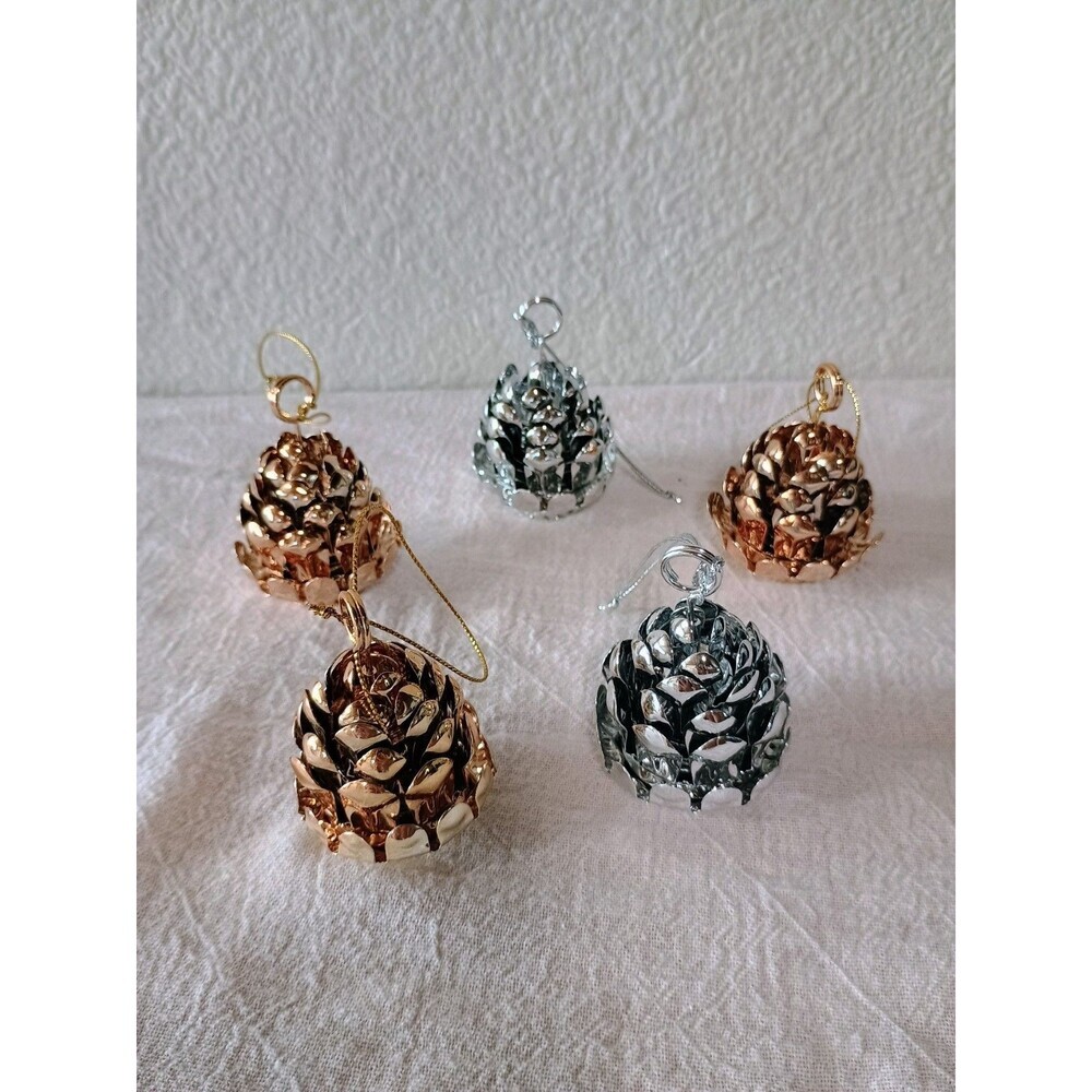 Set Of 5 Silver And Gold Metal Pinecone Ornaments/Place Card Holders